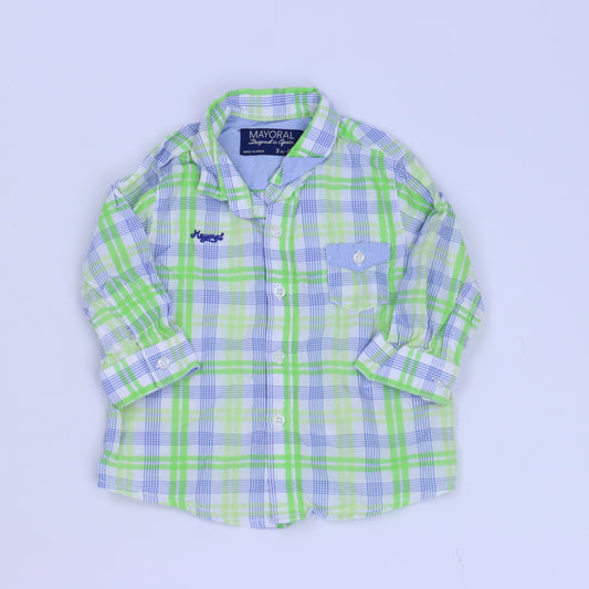 Mayoral Boys Green | Blue | Plaid Button Down Long Sleeve Size: 3-6 Months Green | Blue | Plaid