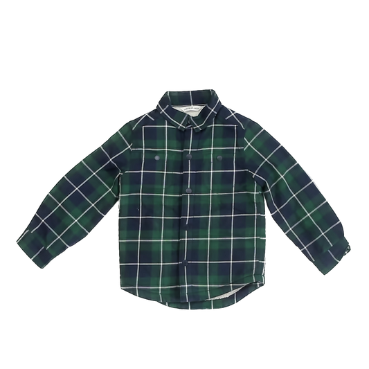Janie and Jack Boys Green | Blue Plaid Button Down Long Sleeve Size: 3-4T Green | Blue Plaid