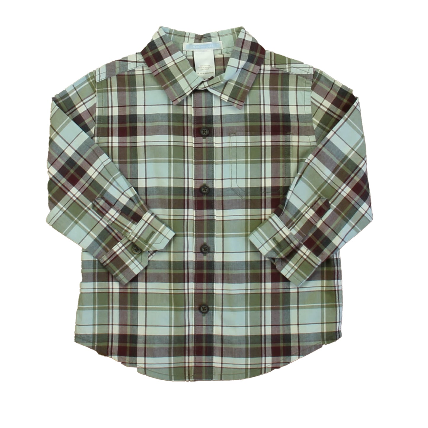 Janie and Jack Boys Green | Blue Plaid Button Down Long Sleeve Size: 12-18 Months Green | Blue Plaid