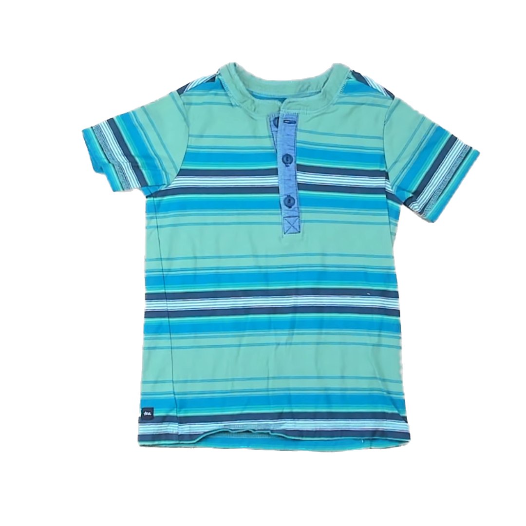 Tea Collection Boys Green | Blue Stripe Short Sleeve Tops Size: 6 Years Green | Blue Stripe