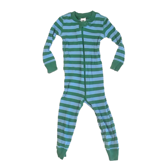 Hanna Andersson Boys Green | Blue Striped 1-piece Non-footed Pajamas Size: 3T Green | Blue Striped