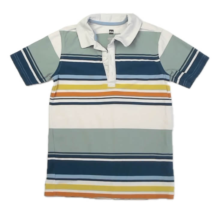 Tea Collection Boys Green | Blue | Yellow Stripe Polo Shirt Size: 10 Years Green | Blue | Yellow Stripe