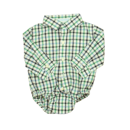 Janie and Jack Boys Green | Blue Button Down Long Sleeve Size: 0-3 Months Green | Blue