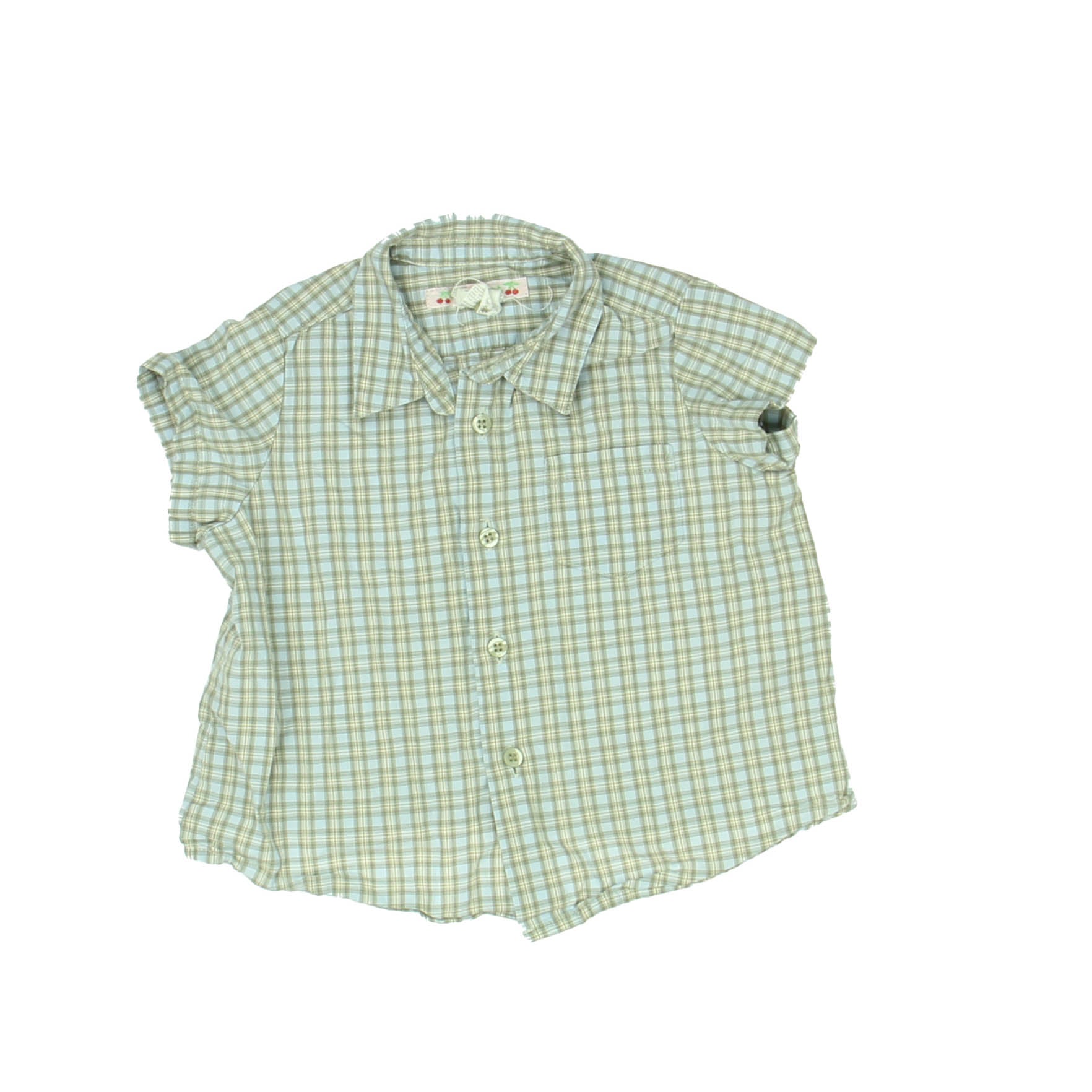 Bonpoint Boys Green | Blue Button Down Short Sleeve Size: 12 Months Green | Blue