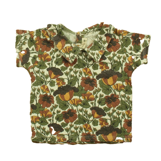 Misha & Puff Girls Green | Brown Floral Short Sleeve Shirt Size: 0-6 Months Green | Brown Floral