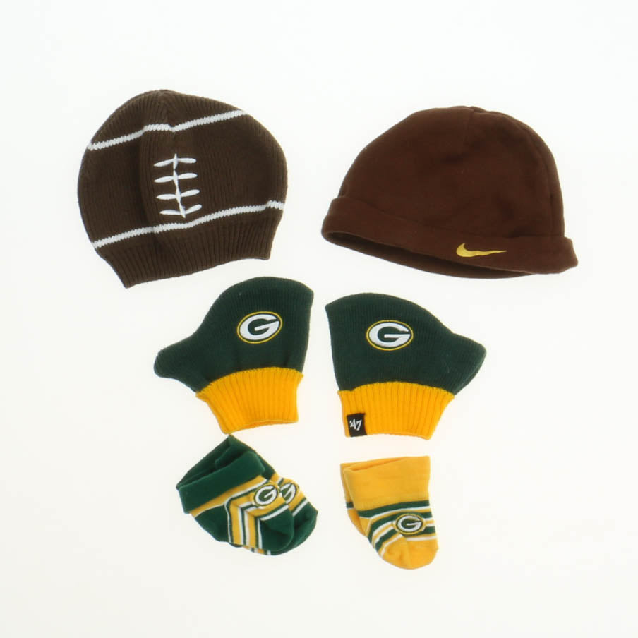 Nike Boys Green | Brown | Yellow Hat & Mitten set Size: 3-6M