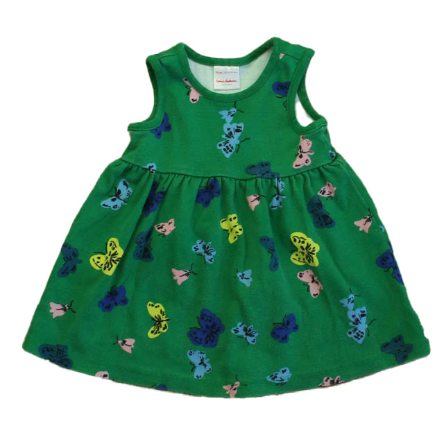 Hanna Andersson Girls Green Butterflies Dress Size: 12-18 Months