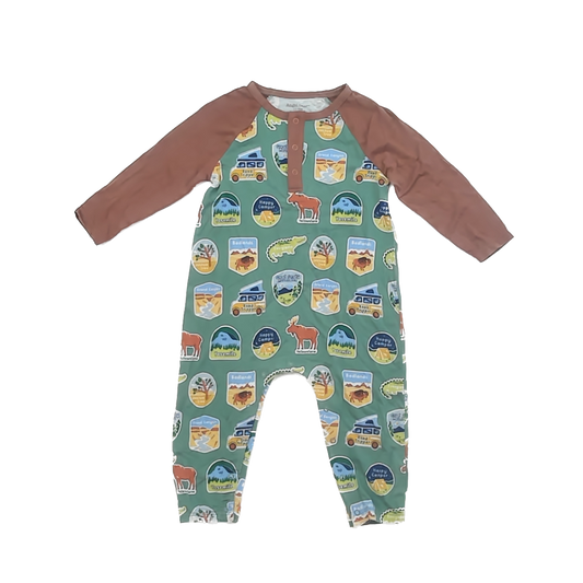 Angel Dear Boys Green Campgrounds Romper Size: 12-18 Months Green Campgrounds