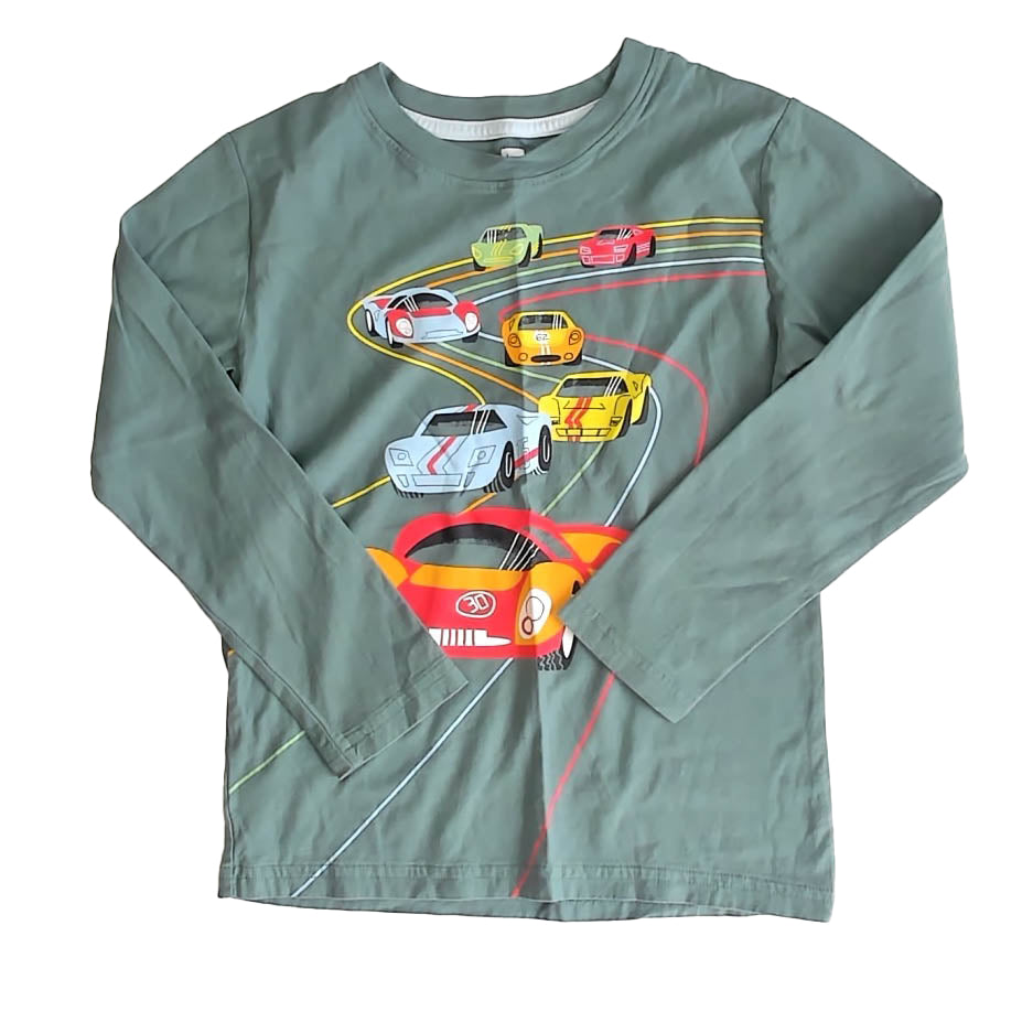 Tea Collection Boys Green Cars Long Sleeve T-Shirt Size: 7 Years Green Cars