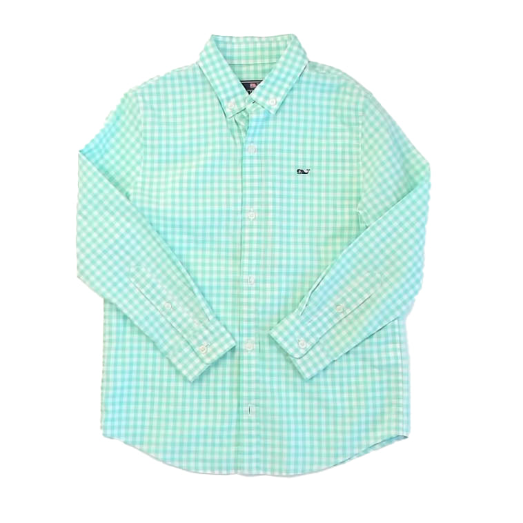Vineyard Vines Boys Green Check Button Down Long Sleeve Size: 7 Years Green Check