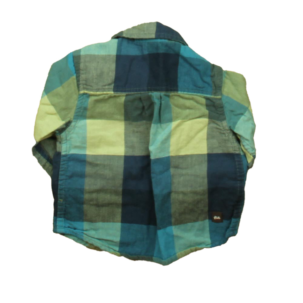 Tea Collection Boys Green Check Button Down Long Sleeve Size: 6-9 Months Green Check
