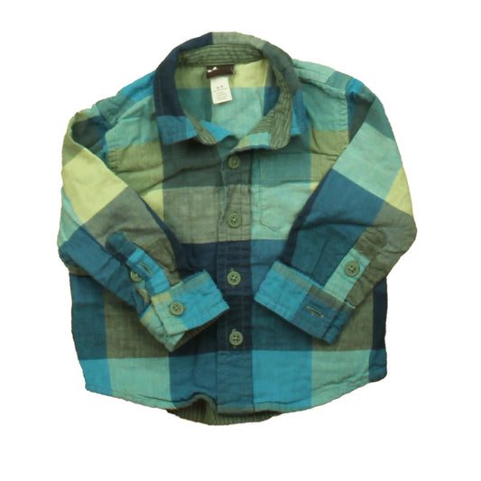 Tea Collection Boys Green Check Button Down Long Sleeve Size: 6-9 Months Green Check