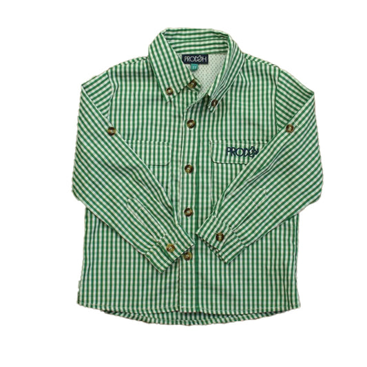 Prodah Boys Green Check Button Down Long Sleeve Size: 3T