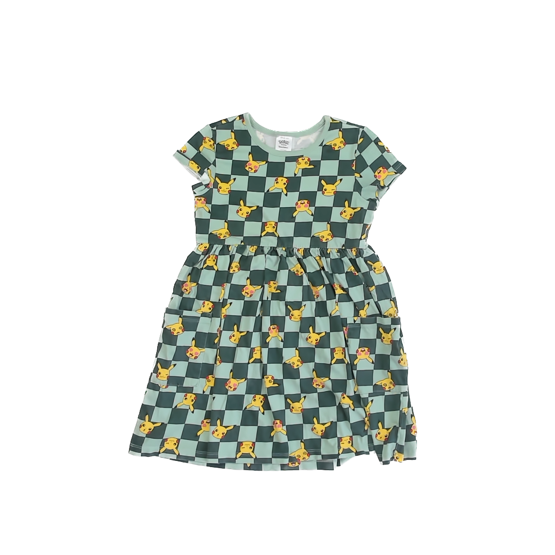 Pokemon x Hanna Anderson Girls Green Checkered | Pikachu Dress Size: US 8 Green Checkered | Pikachu