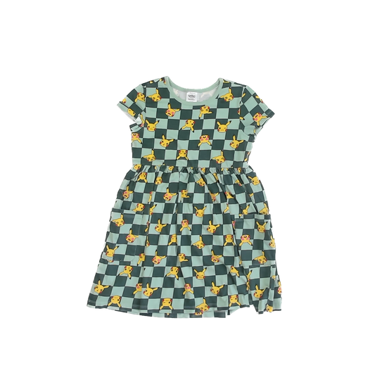 Pokemon x Hanna Anderson Girls Green Checkered | Pikachu Dress Size: US 8 Green Checkered | Pikachu