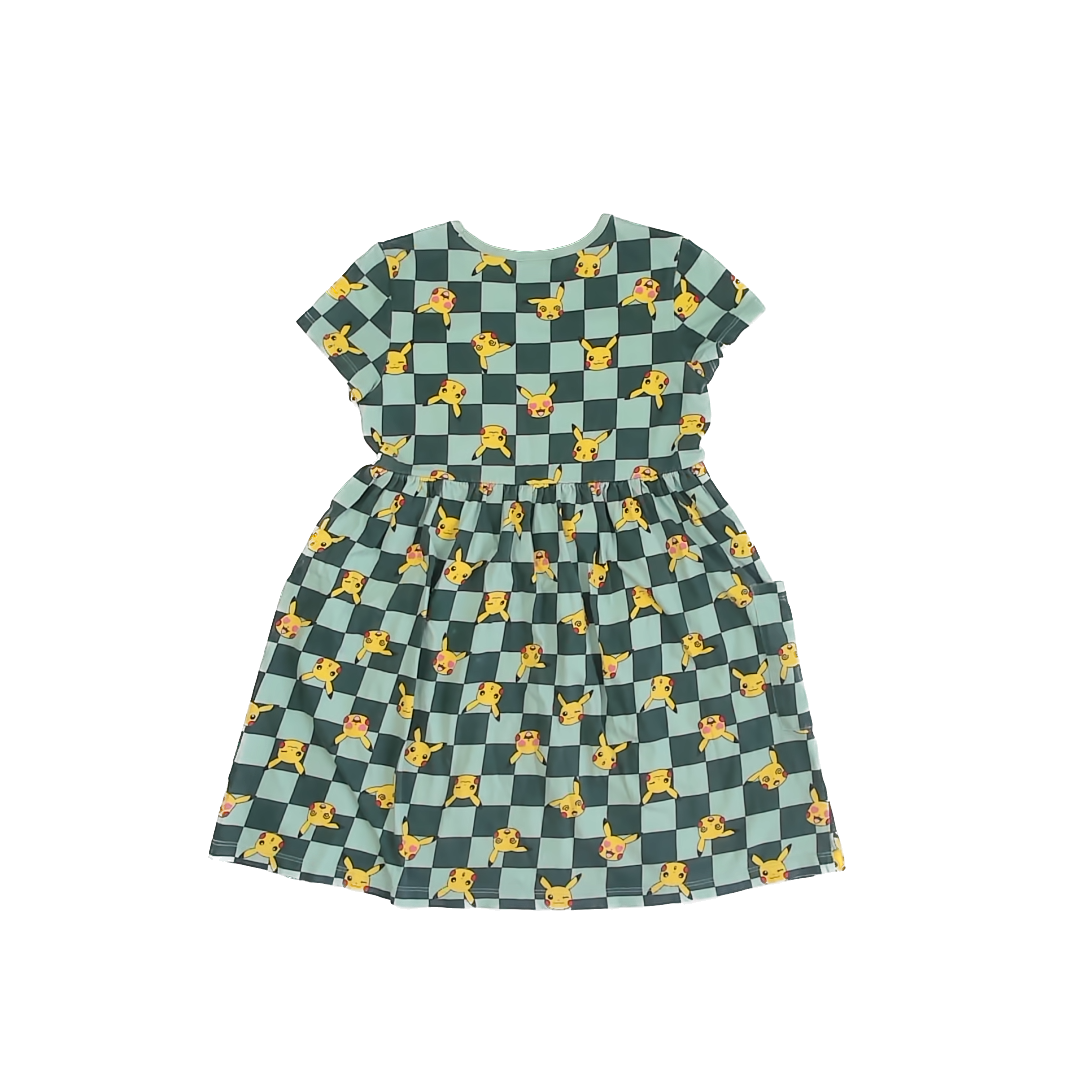 Pokemon x Hanna Anderson Girls Green Checkered | Pikachu Dress Size: US 8 Green Checkered | Pikachu