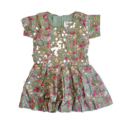 Blueberry London Girls Green Cherries Dress Size: 12-24 Months Green Cherries