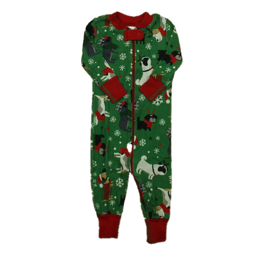 Hanna Andersson Boys Green Christmas Dogs 1-piece Non-footed Pajamas Size: 3-6 Months