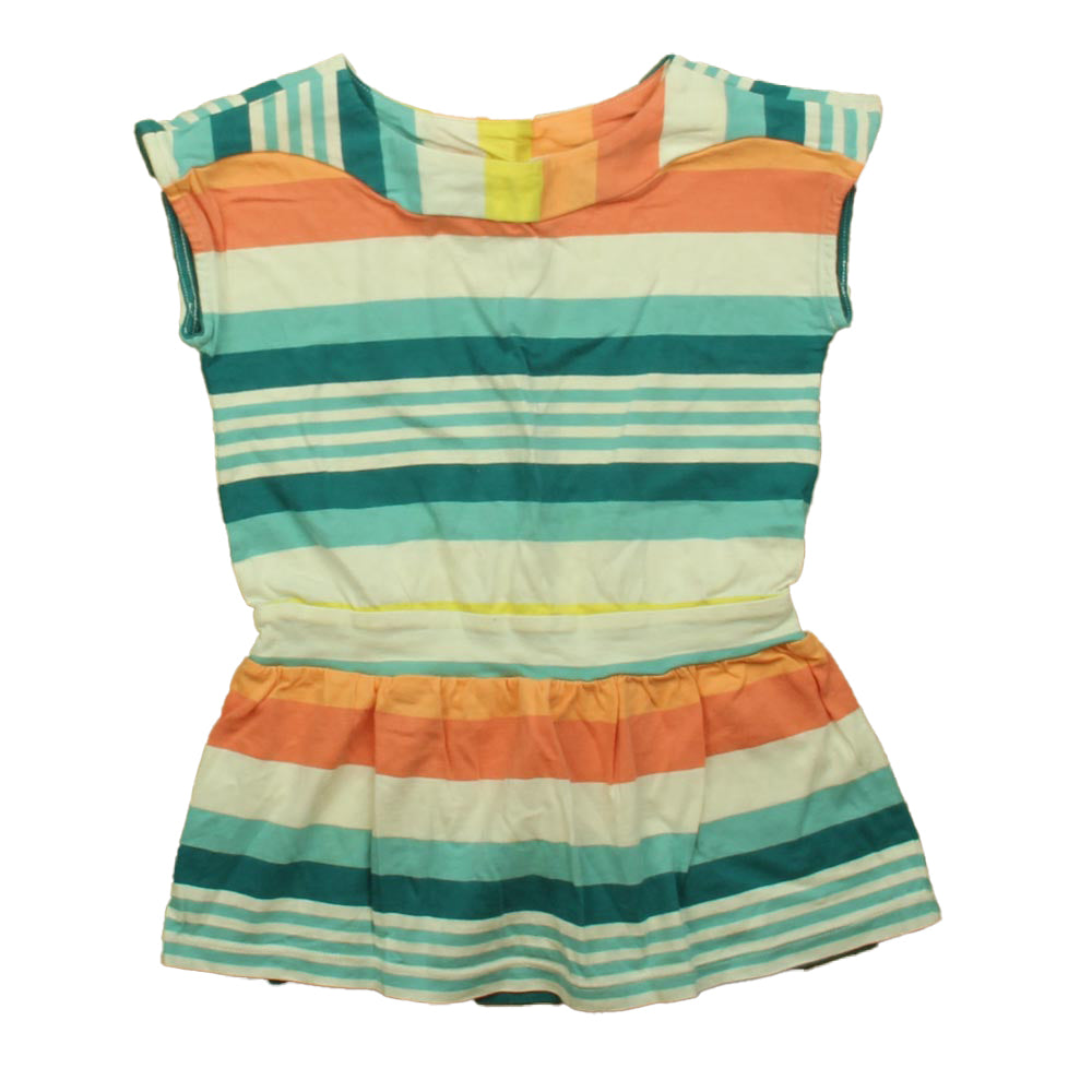 Tea Girls Green | Coral Stripe Dress Size: 2T Green | Coral Stripe