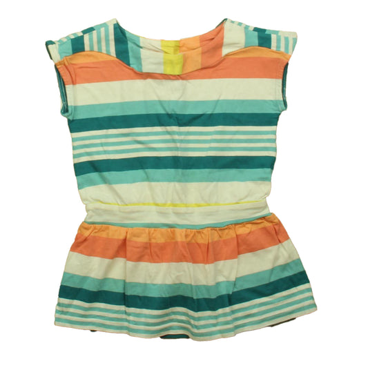 Tea Girls Green | Coral Stripe Dress Size: 2T Green | Coral Stripe