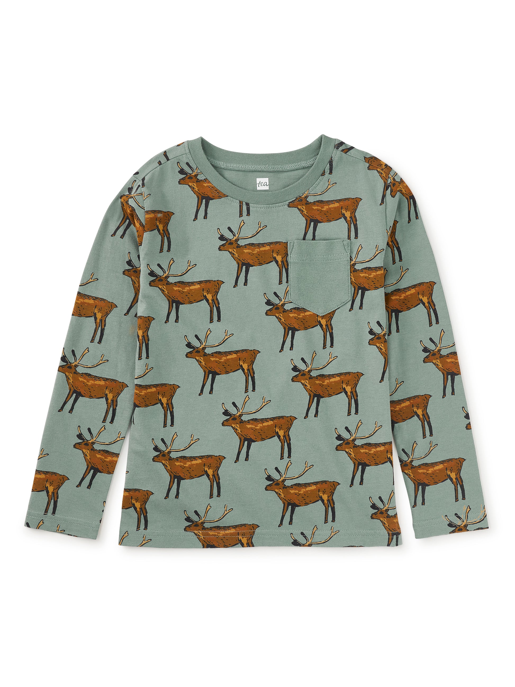 Tea Collection Boys Green Deer Long Sleeve T-Shirt Size: 5T Green Deer