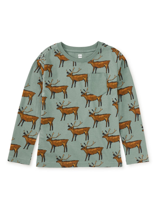 Tea Collection Boys Green Deer Long Sleeve T-Shirt Size: 5T Green Deer