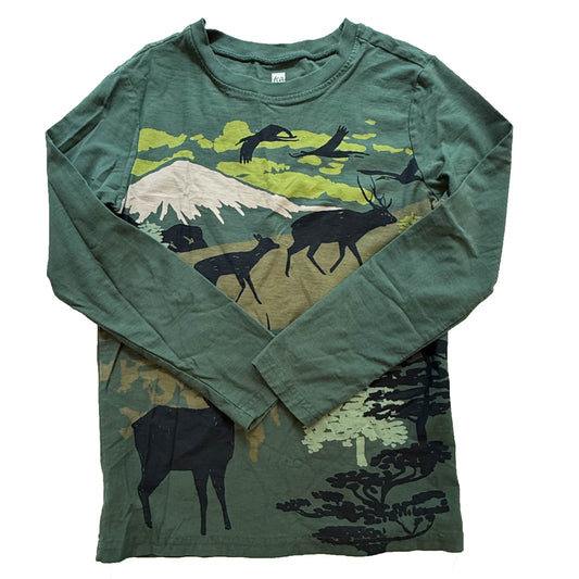 Tea Collection Boys Green Deer Long Sleeve T-Shirt Size: 10 Years Green Deer