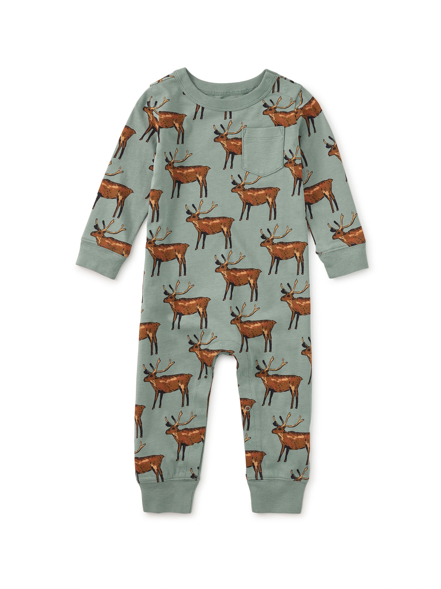 Tea Collection Boys Green Deer Romper Size: 6-9 Months Green Deer