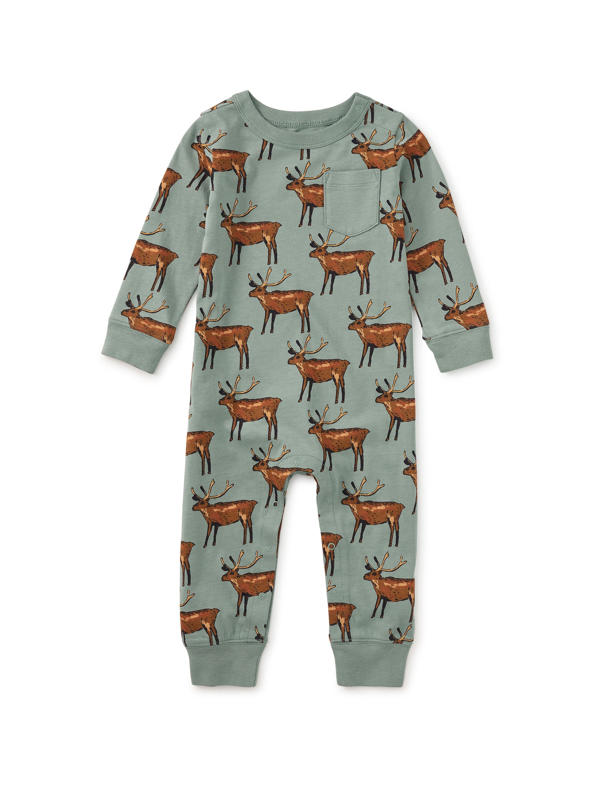 Tea Collection Boys Green Deer Romper Size: 6-9 Months Green Deer