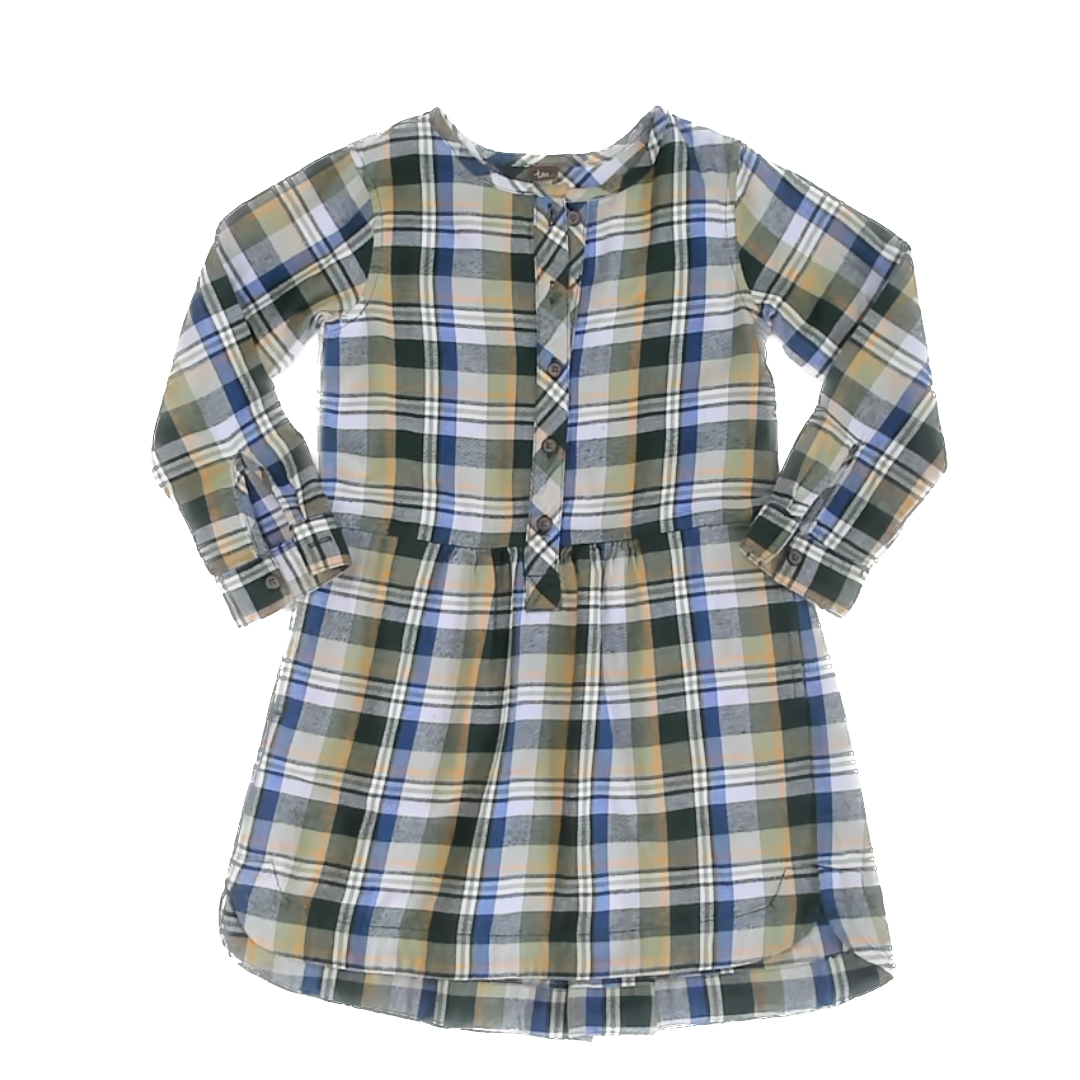 Tea Collection Girls Green Flannel Dress Size: 6 Years Green Flannel