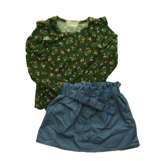 Btween Girls Green Floral | Blue Apparel Sets Size: 3T