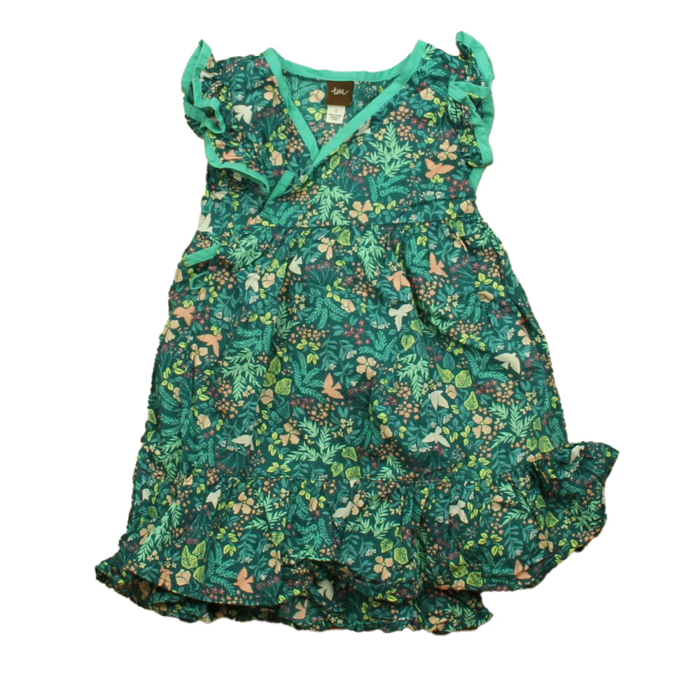 Tea Girls Green Floral Dress Size: 2T Green Floral