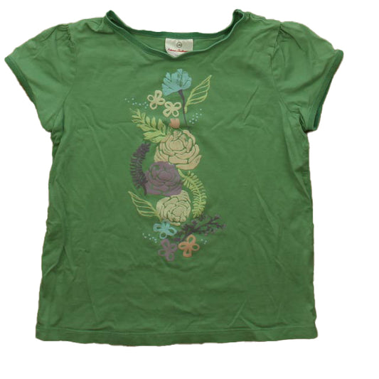 Hanna Andersson Girls Green Floral T-Shirt Size: 8 Years