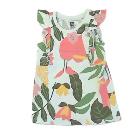 Tea Collection Girls Green Floral Dress Size: 9-12 Months Green Floral