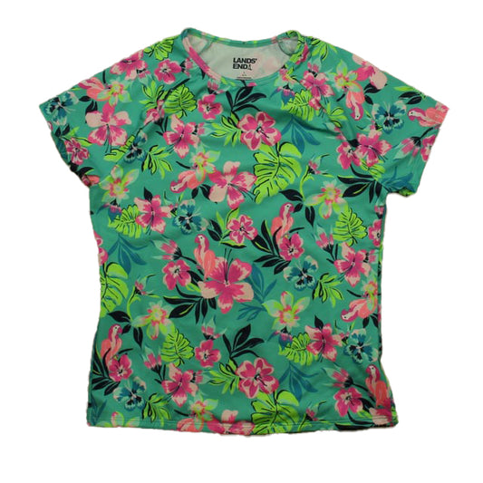 Lands' End Girls Green Floral Rashguard Size: 10-12 Years