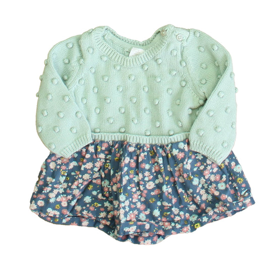 Nordstrom Girls Green Floral Dress Size: 3 Months Green Floral