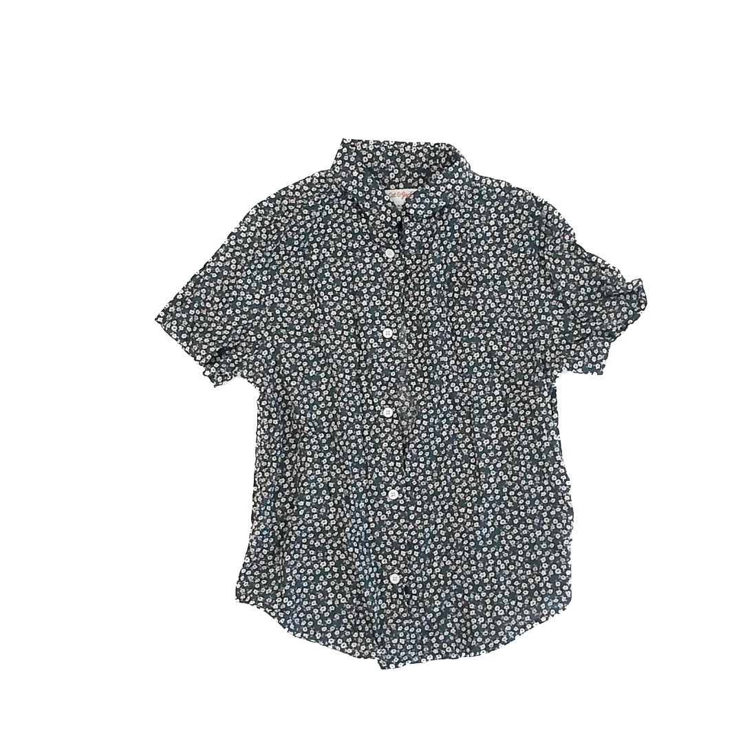 Cat & Jack Boys Green Floral Button Down Short Sleeve Size: M (8) Green Floral