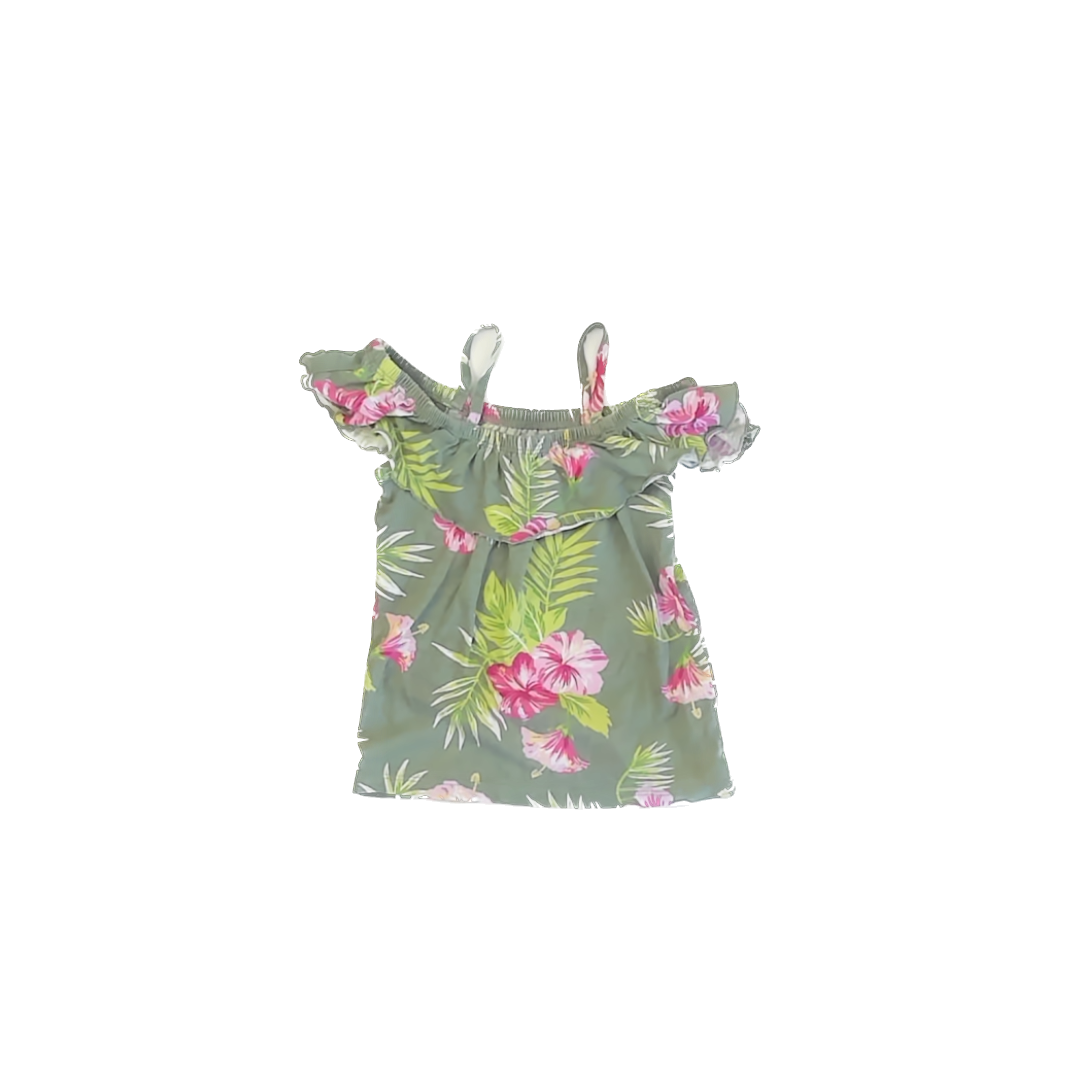 Children's Place Girls Green Floral Tank Top Size: 4T Green Floral