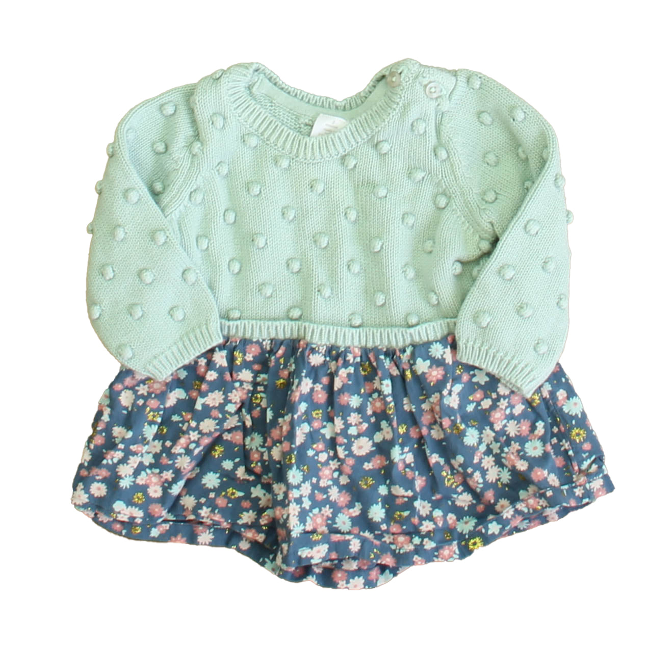 Nordstrom Girls Green Floral Dress Size: 3 Months Green Floral