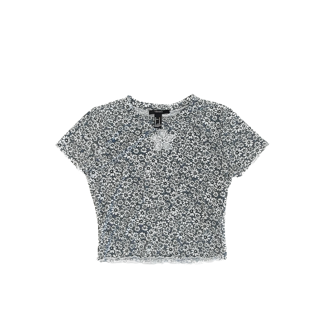 Forever Girls Green Floral T-Shirt Size: M Green Floral