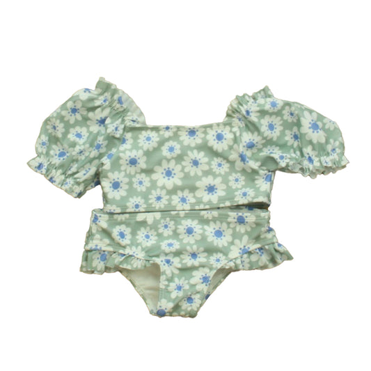 Wonder Nation Girls Green Floral 2-piece Swimsuit Size: 2T Green Floral