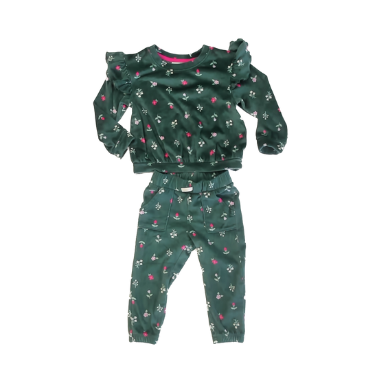 Cat & Jack Girls Green Flowers Apparel Sets Size: 3T Green Flowers