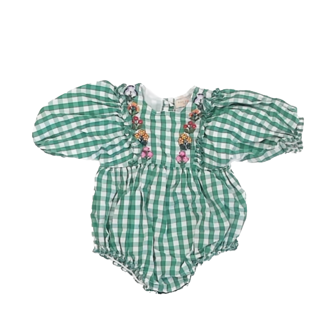 Pink Chicken Girls Green Gingham Onesie Size: 3-6 Months Green Gingham