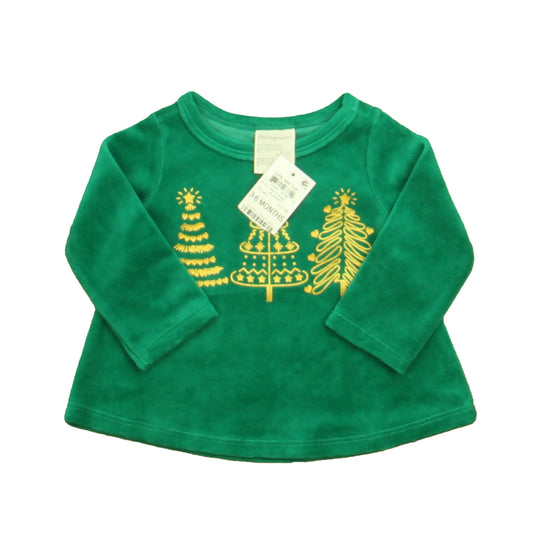 First Impressions Girls Green | Gold Christmas Trees Long Sleeve Shirt Size: 3-6 Months Green | Gold Christmas Trees