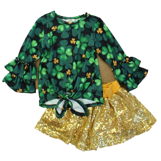BMG Girls Green | Gold Apparel Sets Size: 18 Months Green | Gold