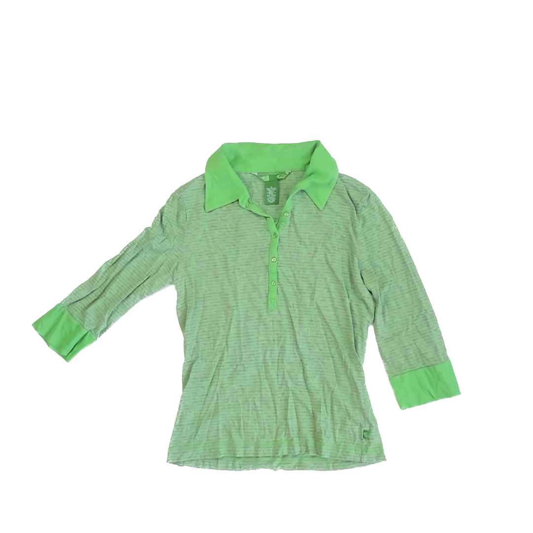 Roxy Girls Green | Grey Stripe Long Sleeve Shirt Size: Medium Green | Grey Stripe