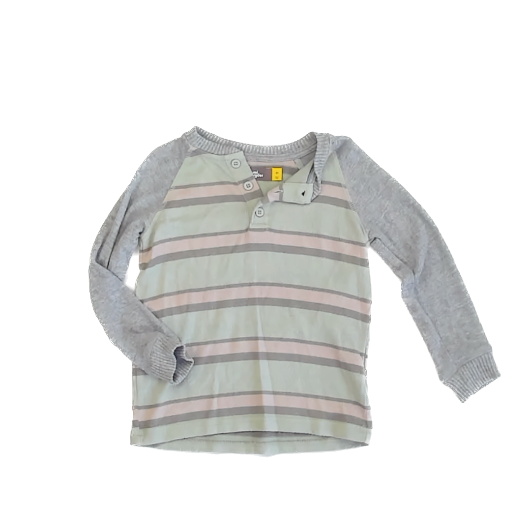 Rumi + Ryder Boys Green | Grey Stripe Long Sleeve Shirt Size: 3T Green | Grey Stripe
