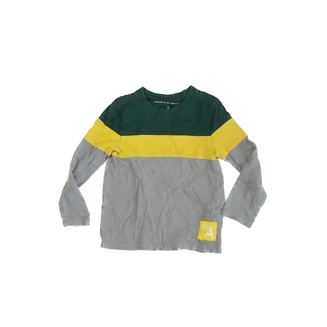 Rockets Of Awesome Boys Green | Grey |Yellow Long Sleeve T-Shirt Size: 5T Green | Grey |Yellow