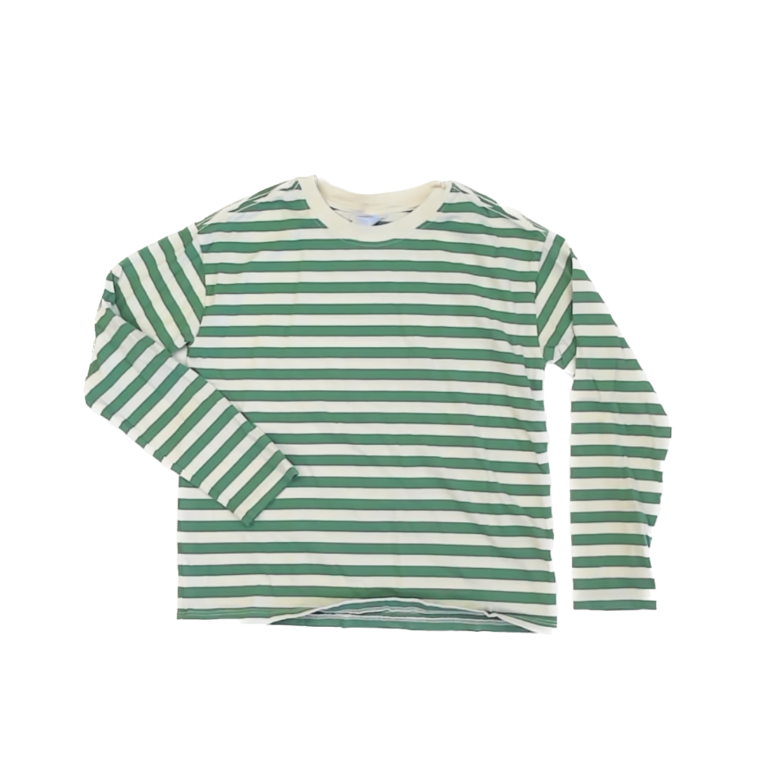 Hanna Andersson Girls Green | Ivory Long Sleeve T-Shirt Size: 8 Years Green | Ivory