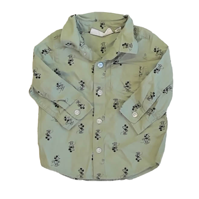 Gap Boys Green Mickey Button Down Long Sleeve Size: 6-12 Months Green Mickey